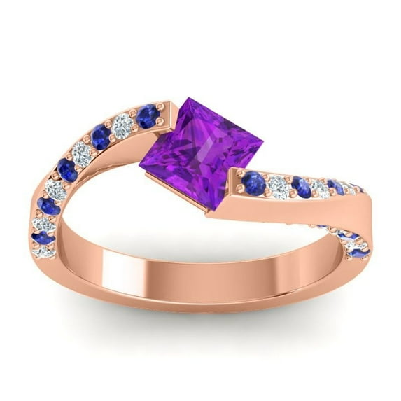 1.25 Carat Elegant Princess Cut Pink Sapphire & Blue Sapphire Gemstone Anniversary Ring for Women 18K Rose Gold Size 6 by Diamond-Capitals