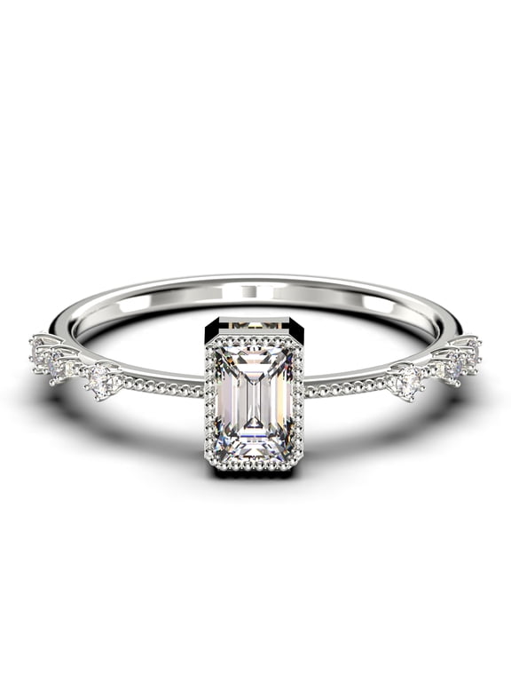 1.25 Carat Emerald Cut Diamond Moissanite Thin Engagement Ring, Slim Wedding Ring in 925 Sterling Silver With 18k White Gold Plating Gift For Her, Holiday Gift, Promise Ring, Anniversary Ring