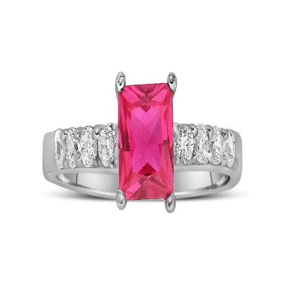 1.25 Carat Emerald Cut Red Ruby And Diamond Moissanite Wedding Ring Set In 10K White Gold, Promise Ring, Anniversary Ring