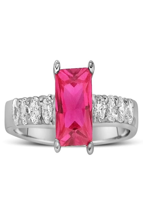 1.25 Carat Emerald Cut Red Ruby And Diamond Moissanite Wedding Ring Set In 10K White Gold, Promise Ring, Anniversary Ring