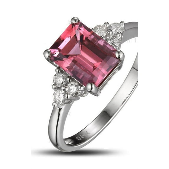 1.25 Carat Emerald Cut Red Ruby And Moissanite Diamond Engagement Ring For Women In 10K White Gold, Gift For Her, Promise Ring, Anniversary Ring