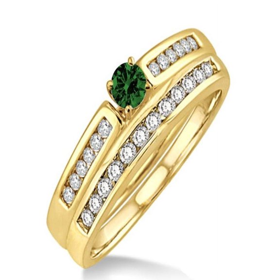 1.25 Carat Emerald & Diamond Affordable Bridal Set on 10k Yellow Gold