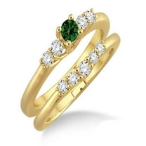 1.25 Carat Emerald & Diamond Affordable Bridal Set on 10k Yellow Gold