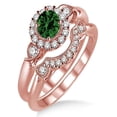thumbnail image 1 of 1.25 Carat Emerald & Diamond Antique Three Stone Flower Halo Bridal Set on 10k Rose Gold, 1 of 2