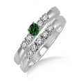 thumbnail image 1 of 1.25 Carat Emerald & Diamond Elegant 5 stone Bridal Set on 10k White Gold, 1 of 2