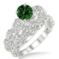 thumbnail image 1 of 1.25 Carat Emerald & Diamond Infinity Antique Bridal setround cut diamond on 10k White Gold, 1 of 3