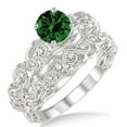 thumbnail image 1 of 1.25 Carat Emerald & Diamond Infinity Antique Bridal setround cut diamond on 10k White Gold, 1 of 3