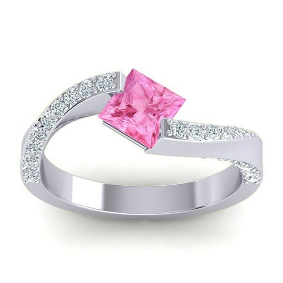 1.25 Carat (F-G/VS1) Natural Diamond Pink Sapphire Gemstone Stylish Proposal Ring for Women Solid 14K White Gold Size 9 by Diamond-Capitals