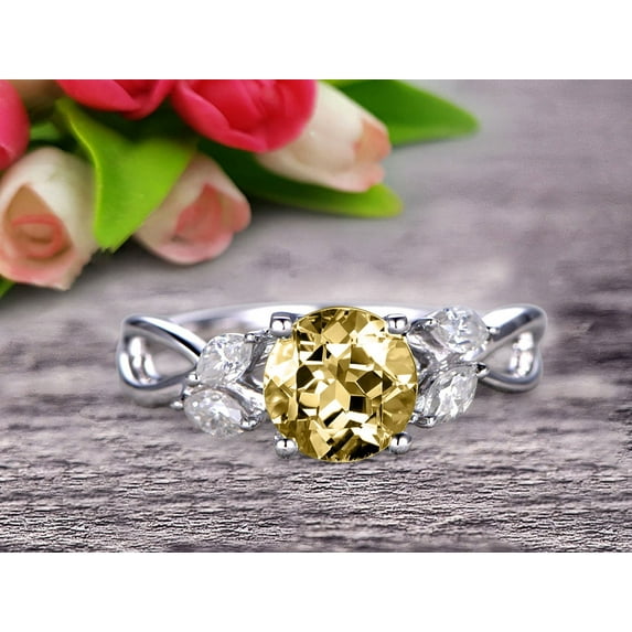 1.25 Carat Flower 6mm Marquise Cut White Gold Champagne Diamond Moissanite Engagement Rings