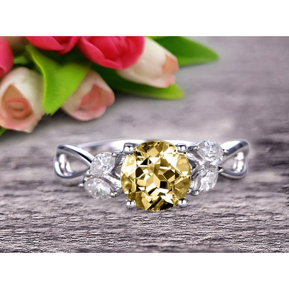 1.25 Carat Flower 6mm Marquise Cut White Gold Champagne Diamond Moissanite Engagement Rings