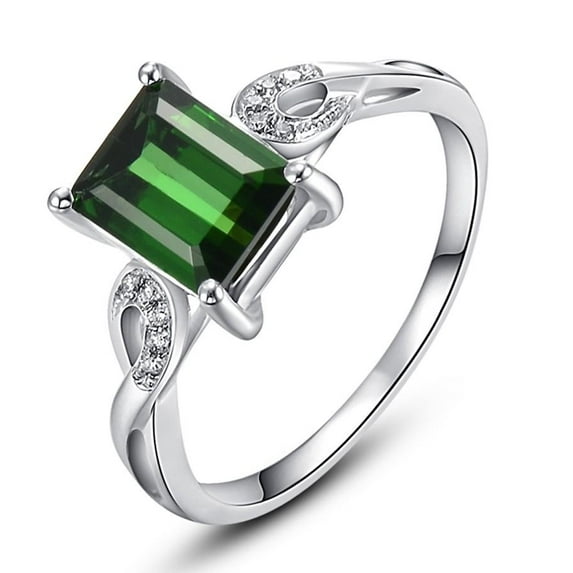 1.25 Carat Green Emerald 7x5mm Emerald Cut And Moissanite Diamond Engagement Ring in 10k White Gold