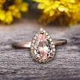thumbnail image 1 of 1.25 Carat Halo 8x5mm Pear Shape Morganite Engagement Ring Handmade Solid 10k Rose Gold Ring Solitaire Stacking Band Anniversary Ring, 1 of 5