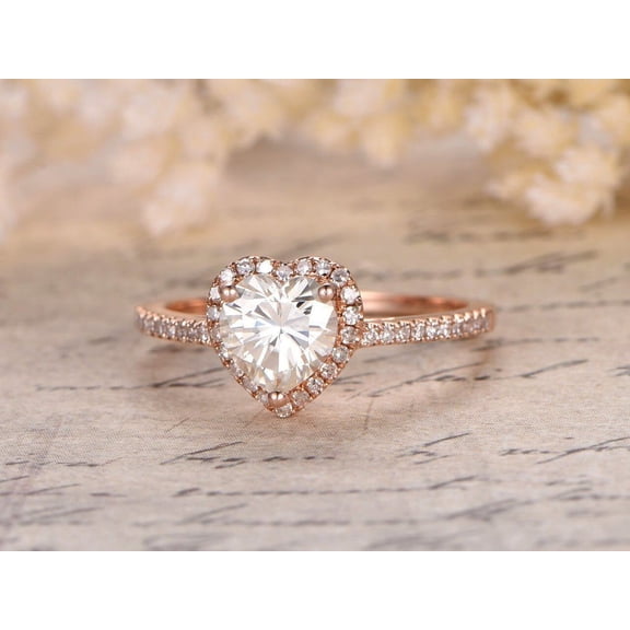 1.25 Carat Heart shape Halo Moissanite Engagement Ring with 18k Gold Plating