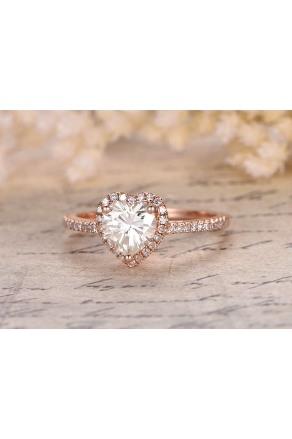 1.25 Carat Heart shape Halo Moissanite Engagement Ring with 18k Gold Plating