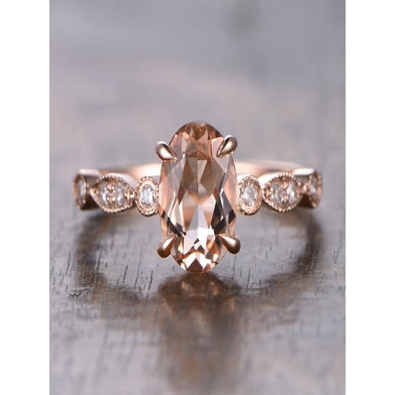 1.25 Carat Morganite And Diamond Moissanite Engagement Ring In 10K Rose Gold For Women