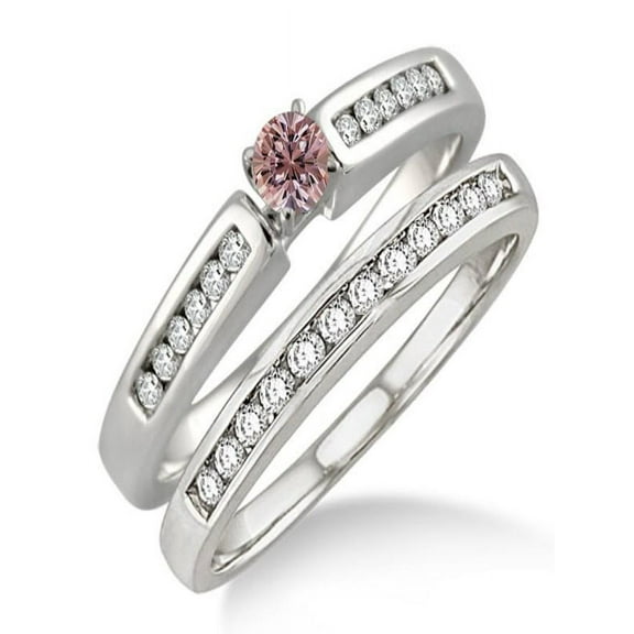 1.25 Carat Morganite & Diamond Affordable Bridal Set on 10k White Gold