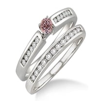 1.25 Carat Morganite & Diamond Affordable Bridal Set on 10k White Gold