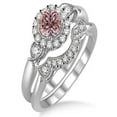 thumbnail image 1 of 1.25 Carat Morganite & Diamond Antique Three Stone Flower Halo Bridal Set on 10k White Gold, 1 of 2