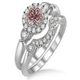 thumbnail image 1 of 1.25 Carat Morganite & Diamond Antique Three Stone Flower Halo Bridal Set on 10k White Gold, 1 of 2