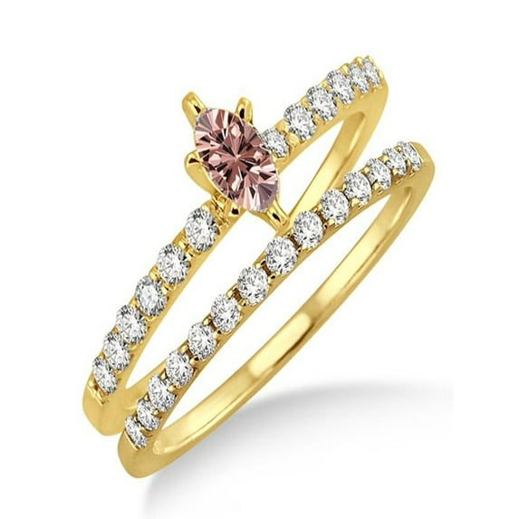 1.25 Carat Morganite & Diamond Bridal Set on 10k Yellow Gold