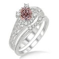 thumbnail image 1 of 1.25 Carat Morganite & Diamond Vintage halo floral Bridal Set Engagement Ring on 10k White Gold, 1 of 2