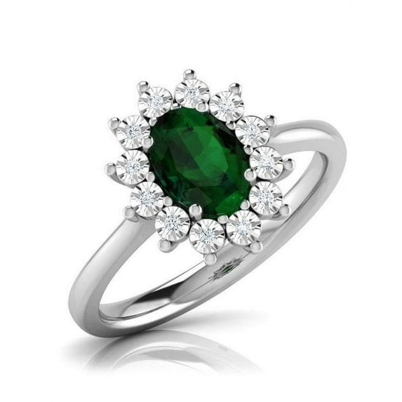 1.25 Carat Oval cut Emerald and Diamond Engagement Ring in 14k White Gold affordable emerald and diamond engagement ring