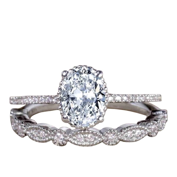 1.25 Carat Oval cut Wedding Set of Moissanite and Moissanite with 18k Gold Plating