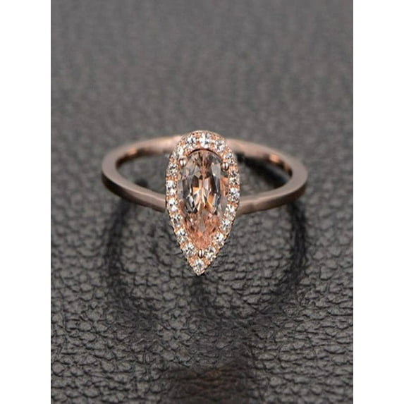 1.25 Carat Peach Pink Morganite (pear cut Morganite) and Diamond Engagement Ring in 10k Rose Gold