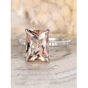 JEENJEWELS 1.25 Carat Peach Pink Morganite (princess cut Morganite) and Diamond Engagement Ring in 10k White Gold