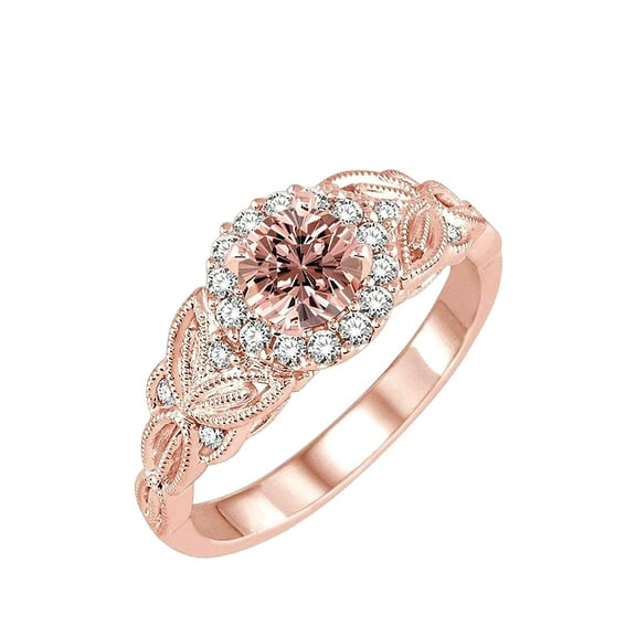 1.25 Carat Peach Pink Real Morganite (Round Cut Real Morganite) Man made diamond moissanite Engagement Ring Jewelry Sterling Silver with 18k Gold Plating