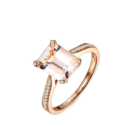 1.25 Carat Peach Pink Real Morganite (emerald cut Real Morganite) and Man made diamond moissanite Engagement Ring Sterling Silver with 18k Gold Plating