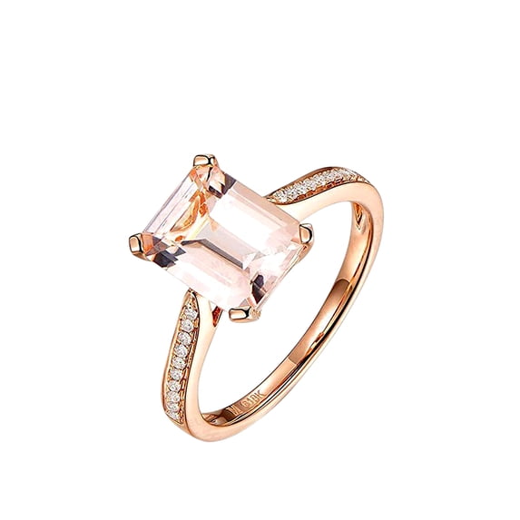 1.25 Carat Peach Pink Real Morganite (emerald cut Real Morganite) and Moissanite Engagement Ring Sterling Silver with 18k Gold Plating