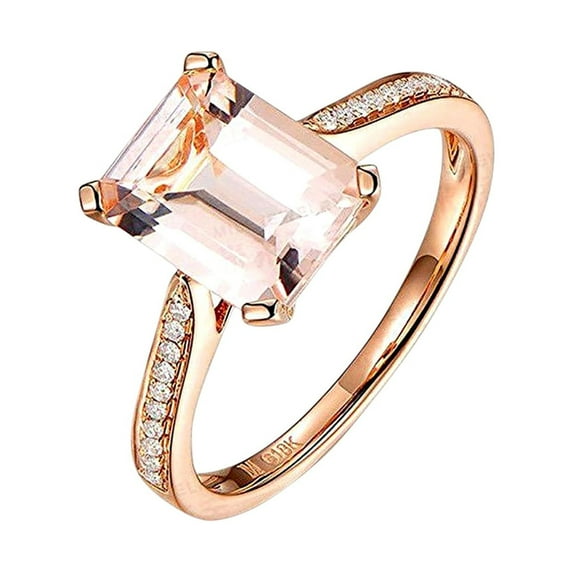 1.25 Carat Peach Pink Real Morganite (emerald cut Real Morganite) and Moissanite Engagement Ring Sterling Silver with 18k Gold Plating