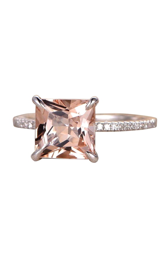 1.25 Carat Peach Pink Real Morganite (princess cut Real Morganite) Moissanite Engagement Ring Sterling Silver with 18k Gold Plating