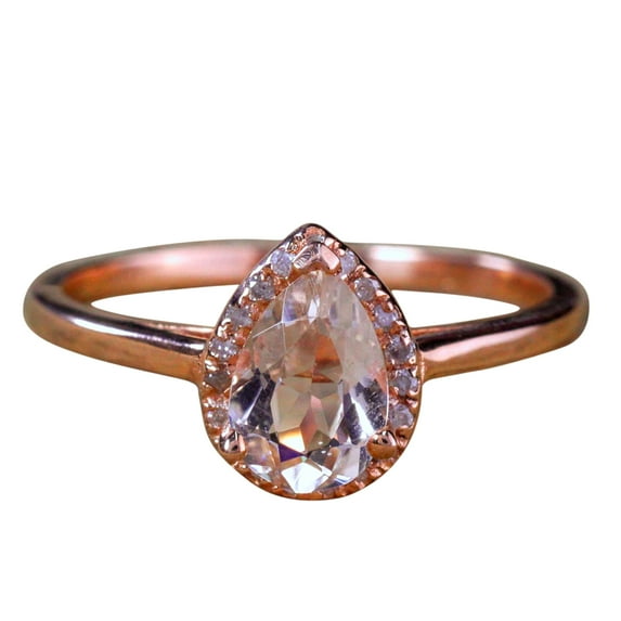 1.25 Carat Pear cut Solitaire Real Morganite and Man made diamond moissanite Halo Engagement Ring on Sterling Silver with 18k Gold Plating