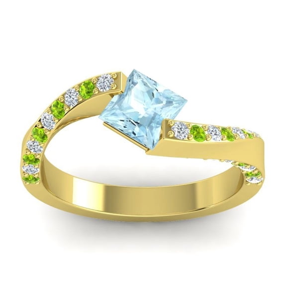 1.25 Carat Princess Cut Aquamarine & Peridot Gemstone Beautiful Anniversary Ring for Ladies Solid 14K Yellow Gold Size 10.5 by Diamond-Capitals