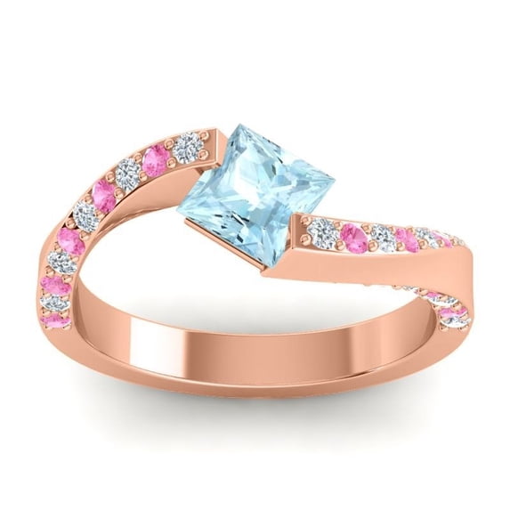 1.25 Carat Princess Cut Aquamarine & Pink Sapphire Gemstone Beautiful Anniversary Ring for Ladies Solid 14K Rose Gold Size 10.5 by Diamond-Capitals