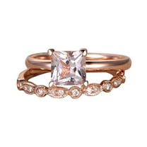 1.25 Carat Princess Cut Real Morganite & Moissanite Engagement Bridal Wedding Ring Set Sterling Silver with 18k Gold Plating