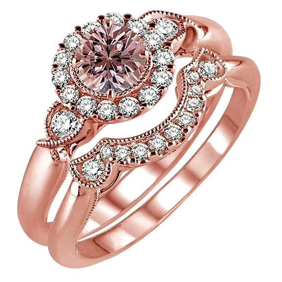 1.25 Carat Real Morganite Engagement Ring with 18k Gold Plating