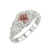 1.25 Carat Real Morganite Round cut Man made diamond moissanite Engagement Ring Ring Huge Desinger Sterling Silver with 18k Gold Plating