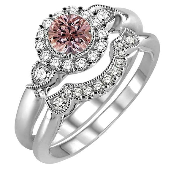 1.25 Carat Real Morganite and Man made diamond moissanite Engagement Ring with 18k Gold Plating