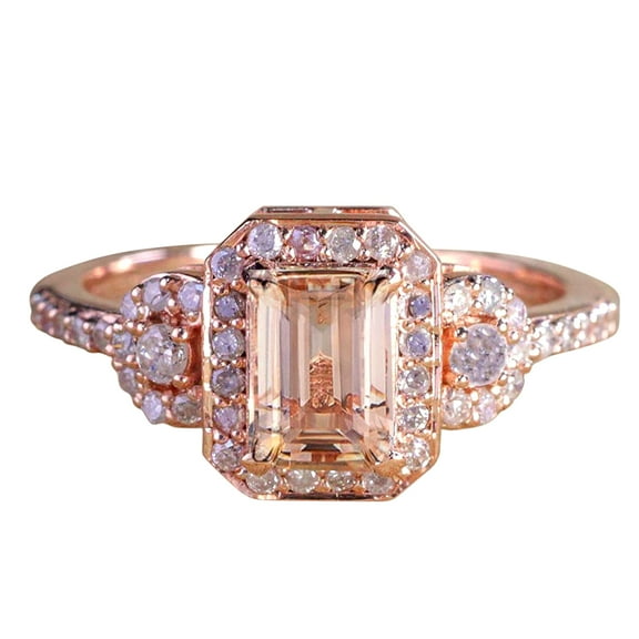 1.25 Carat Real Morganite (emerald cut Real Morganite) Diamond Engagement Ring Sterling Silver with 18k Gold Plating