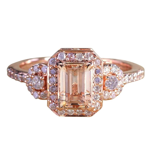 1.25 Carat Real Morganite (emerald cut Real Morganite) Diamond Engagement Ring Sterling Silver with 18k Gold Plating