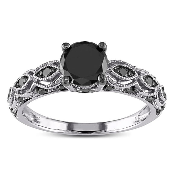 1.25 Carat Round Black Diamond Engagement Ring for Women in White Gold, Limited Time Sale Under 300