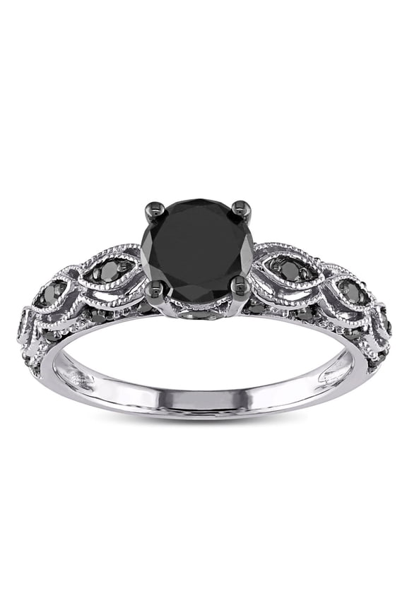 1.25 Carat Round Black Diamond Engagement Ring for Women in White Gold, Sale