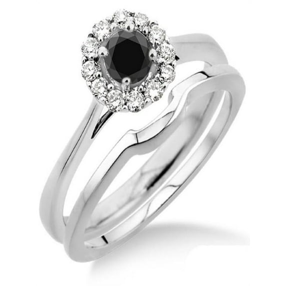 1.25 Carat Round Cut Black Diamond Moissanite Bridal Set Halo in 10K White Gold, Promise Ring, Anniversary Ring