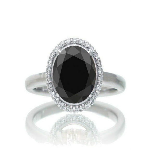1.25 Carat Round Cut Classic Halo Black Diamond and Diamond Engagement Ring on 10k White Gold