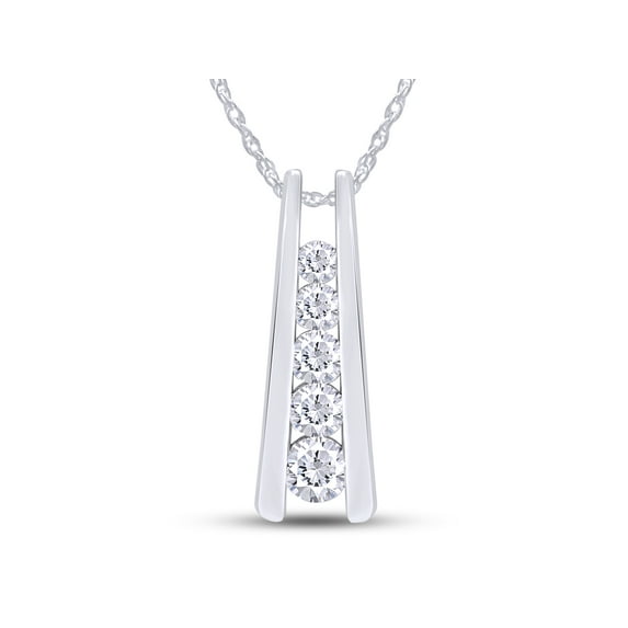 1.25 Carat Round Cut Lab Created Moissanite Diamond Five Stone Journey Bar Pendant Necklace In 14k White Gold Over Sterling Silver With 18" Chain (G-H Color)