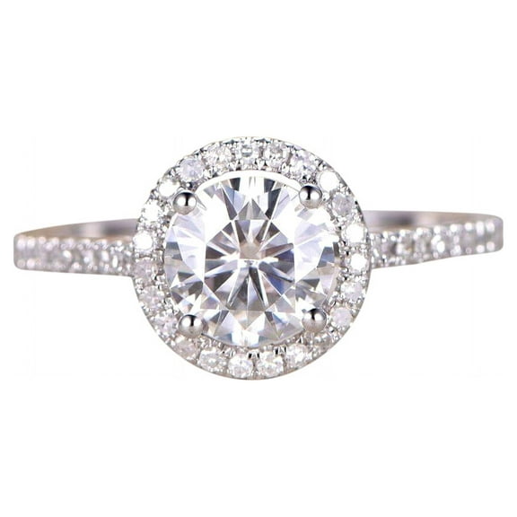 1.25 Carat Round cut Halo Moissanite Engagement Ring Set in 10k White Gold