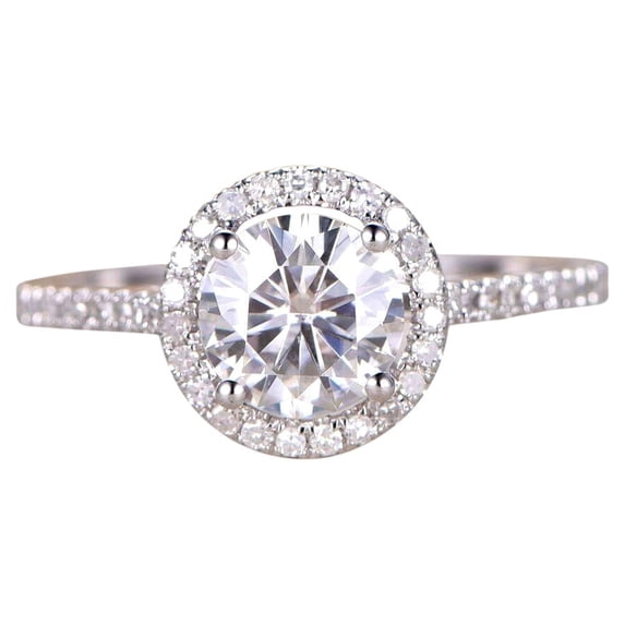 1.25 Carat Round cut Halo Moissanite Engagement Ring Set with 18k Gold Plating